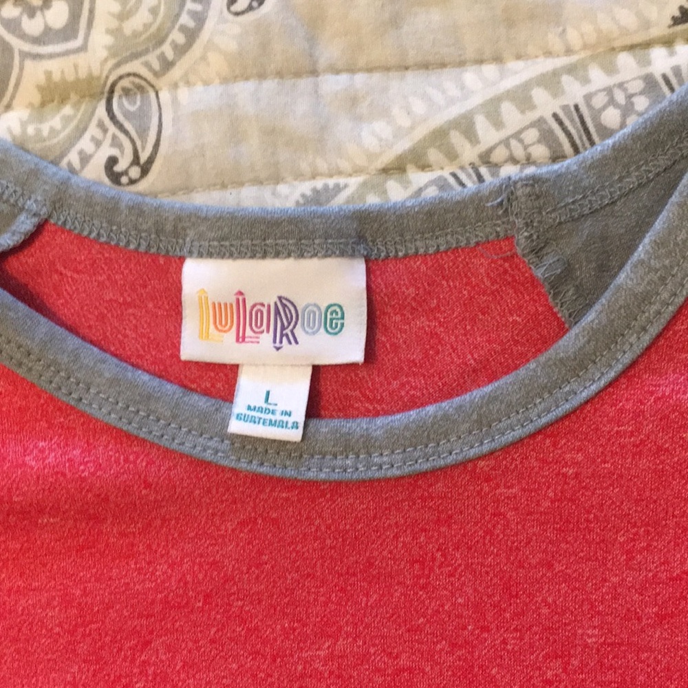Lularoe Red and Grey Randy Raglan - Large - Picture 2 of 3